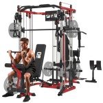 FAGUS H All in One Home Gym System Workout Station with Weight Bench, Multi-Function Smithe Machine Power Cage with Cable Crossover, Tripe-Sided Independent Load Posts Functional Trainer, Red