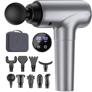 Massage Gun, Muscle Massage Gun Deep Tissue Back Massager for Pain Relief, 20 Speeds Handheld Electric Massager Tool with Silent Brushless Motor, Suitable for Gym Office Home Travel (Silver Grey)