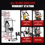 FAGUS H All in One Home Gym System Workout Station with Weight Bench, Multi-Function Smithe Machine Power Cage with Cable Crossover, Tripe-Sided Independent Load Posts Functional Trainer, Red