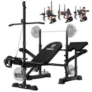 Adjustable Weight Bench - 8 in 1 Multi-Function Olympic Bench Press Set Full Body Strength Training Workout Equipment with Leg Developer, Chest Fly, Preacher Curl Pad for Home Gym