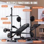 Adjustable Weight Bench - 8 in 1 Multi-Function Olympic Bench Press Set Full Body Strength Training Workout Equipment with Leg Developer, Chest Fly, Preacher Curl Pad for Home Gym