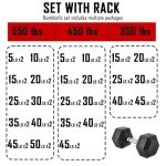 YUFER Rubber Hex Dumbbell Set with Rack - Multiple Free Weight for Home Gym, - 350/450/550lbs Exercise Equipment for Strength, Multiple Options Dumbbells with Storage for Home Gym Exercise Fitness Equipment