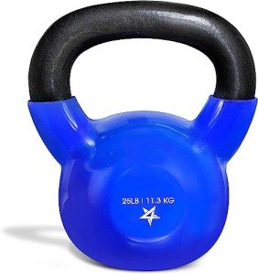 Yes4All 25 lb Kettlebell Weight Vinyl Coated Cast Iron for Dumbbell Weights Exercises, Gym, Fitness, Full Body Workout Equipment Push up, Grip and Strength Training, Blue