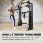 Centr 3 Home Gym Functional Trainer with Selectorized Smith Bar - Dual 165 lb Weight Stacks & Smooth-Glide Pulley System - Full Body Cable Machine with 7 Accessories for Strength Training