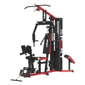 SPART Multifunctional Home Gym Station, Home Gym Exercise Equipment with 150LBS Weight Stack, Full Body Strength Training Workout Equipment for Leg Press, LAT Pull Down, Chest Press, PEC Fly, Red