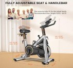 Exercise Bike, Adjustable Magnetic Resistance Stationary Bikes for Home with App Compatible, Quiet Indoor Cycling Bike with 350lbs Weight Capacity Comfortable Seat, Digital Monitor & Phone Mount