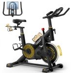YAMO Exercise Bike, Indoor Cycling Bike Brake Pad/Magnetic Stationary Bike for Home, Adjustable Resistance Silent Belt Drive, Cycle Bike with Comfortable Seat Cushion & Upgraded LCD Monitor Yellow