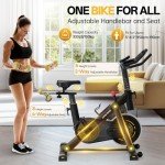 YAMO Exercise Bike, Indoor Cycling Bike Brake Pad/Magnetic Stationary Bike for Home, Adjustable Resistance Silent Belt Drive, Cycle Bike with Comfortable Seat Cushion & Upgraded LCD Monitor Yellow
