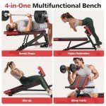 FLYBIRD 4 in 1 Workout Bench, Roman Chair, Weight Bench and Sit Up Bench for Hyper Back Extension and Full Body Workout with Handle, Abdomen core and Comprehensive Glute Training, Easy Moving wilth Wheels Home Gym Equipment