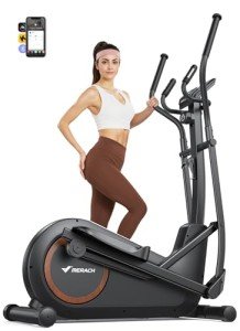 MERACH Elliptical Exercise Machine Trainer for Home with 16.5IN Stride, Hyper-Quiet Magnetic Driving System with 16 Resistance Levels, Multi-Function Display, Heart Rate Monitor Exercise Equipment
