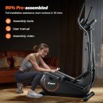 MERACH Elliptical Exercise Machine Trainer for Home with 16.5IN Stride, Hyper-Quiet Magnetic Driving System with 16 Resistance Levels, Multi-Function Display, Heart Rate Monitor Exercise Equipment