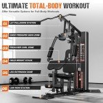 GOIMU Home Gym, M1 Workout Station with 140LBS Weight Stack, Multifunctional Home Gym Equipment with Pulley System for Full Body Strength Training