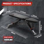 Teclor Adjustable Weight Bench with 1400LB Capacity for Home Gym,Heavy Duty Bench,Adjustable Foldable Decline Bench Press, Incline Flat Sit-Ups - Best Home Workout Equipment with Wheels
