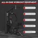 SPART Multifunctional Home Gym Station, Home Gym Exercise Equipment with 150LBS Weight Stack, Full Body Strength Training Workout Equipment for Leg Press, LAT Pull Down, Chest Press, PEC Fly, Black