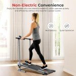 Sunny Health & Fitness Manual Walking Treadmill, Non-Electric, Foldable & Compact Design, Quiet Tread Pad, Transportation Wheels, Non-Slip Handlebars, Digital Monitor for Apartment, Gym, Home Office