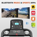 Ksports Foldable 16 Inch Wide Home Treadmill w/Bluetooth Connectivity, Kinomap, Zwift & FitShow Fitness Tracking Apps, Music, 4 Manual Inclines and Speed Control