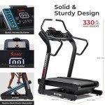 Sunny Health & Fitness Premium Heavy-Duty Commercial Grade Incline/Decline Treadmill – Hike Training, 330+ LB, Shock Absorption, Digital Monitor, Multi-Grip Adjustable Handrails, Manual Option