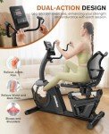 pooboo Recumbent Exercise Bike, Stationary Bikes for Home with Arm Exerciser, Magnetic Recumbent Bike with Ergonomic Backrest & Comfortable Seat, Smart APP, Pulse Sensor, 400LBS Weight Capacity