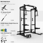 Mikolo Power Cage, 2000LB Power Rack with Independent Dual Pulley System, Multifunction Home Gym Workout Machine for Cable Crossover (Black Package)