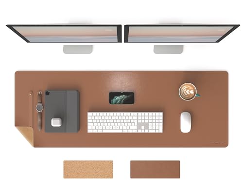 RENMTURE Large Dual-Sided Cork & Leather Mouse Pad