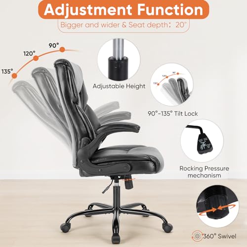 Sweetcrispy Ergonomic Black Leather Office Chair