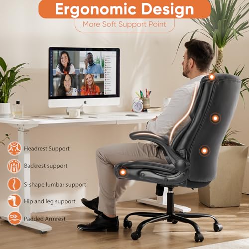 Sweetcrispy Ergonomic Black Leather Office Chair