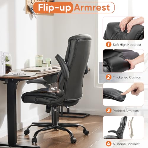 Sweetcrispy Ergonomic Black Leather Office Chair