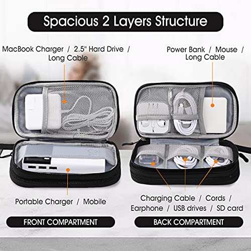 3-Compartment Travel Cable Organizer Pouch - Black