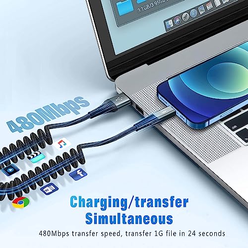 Coiled Lightning Cable 3ft Fast Charging - 2 Pack