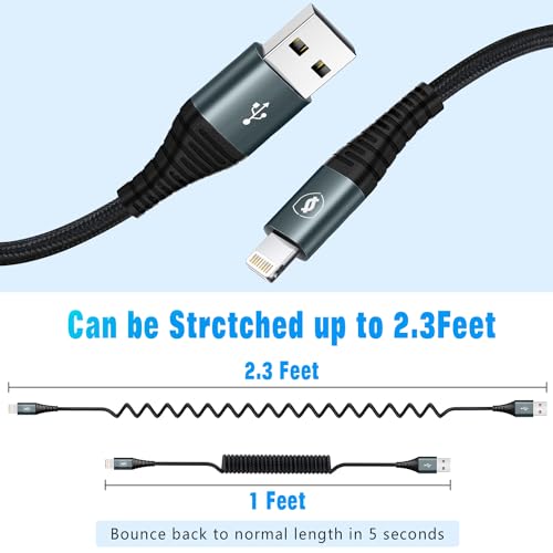 Coiled Lightning Cable 3ft Fast Charging - 2 Pack
