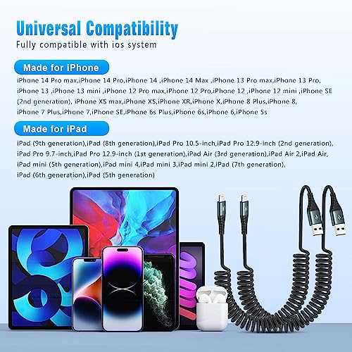 Coiled Lightning Cable 3ft Fast Charging - 2 Pack