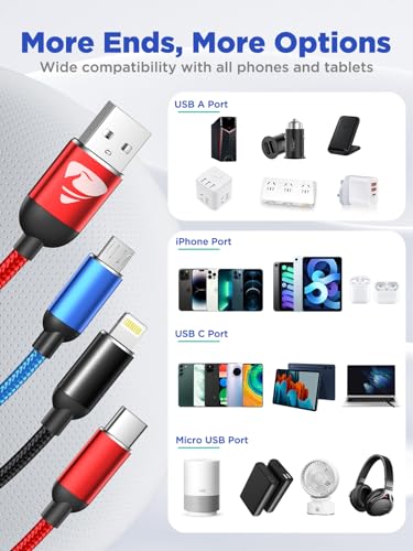 3-in-1 Fast Charging Cable, 1FT (2-Pack)