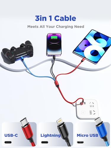 3-in-1 Fast Charging Cable, 1FT (2-Pack)