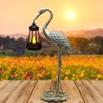 Garden Solar Crane Statue with Hanging Lanterns