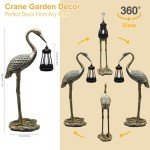 Garden Solar Crane Statue with Hanging Lanterns