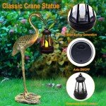 Garden Solar Crane Statue with Hanging Lanterns
