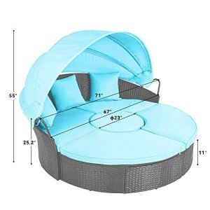 YITAHOME Round Outdoor Daybed with Canopy - Turquoise
