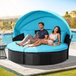 YITAHOME Round Outdoor Daybed with Canopy - Turquoise