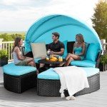 YITAHOME Round Outdoor Daybed with Canopy - Turquoise