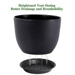 12-Inch Black Modern Planter with Drainage Saucer