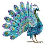 Vibrant 23" Metallic Peacock Tail Garden Statue