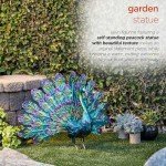 Vibrant 23" Metallic Peacock Tail Garden Statue