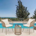 3-Piece White Rattan Bistro Set with Cushions