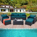 Peacock Blue 6-Piece Rattan Patio Furniture Set