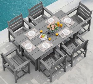 7-Piece Outdoor Dining Table Set with Umbrella Hole