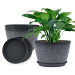 10-Inch Gray Flower Pots with Drainage, 3-Pack