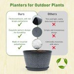10-Inch Gray Flower Pots with Drainage, 3-Pack