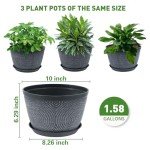 10-Inch Gray Flower Pots with Drainage, 3-Pack
