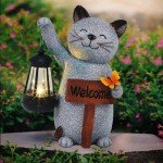 Solar Cat Statue with Lantern for Garden Decor