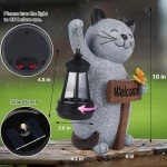 Solar Cat Statue with Lantern for Garden Decor